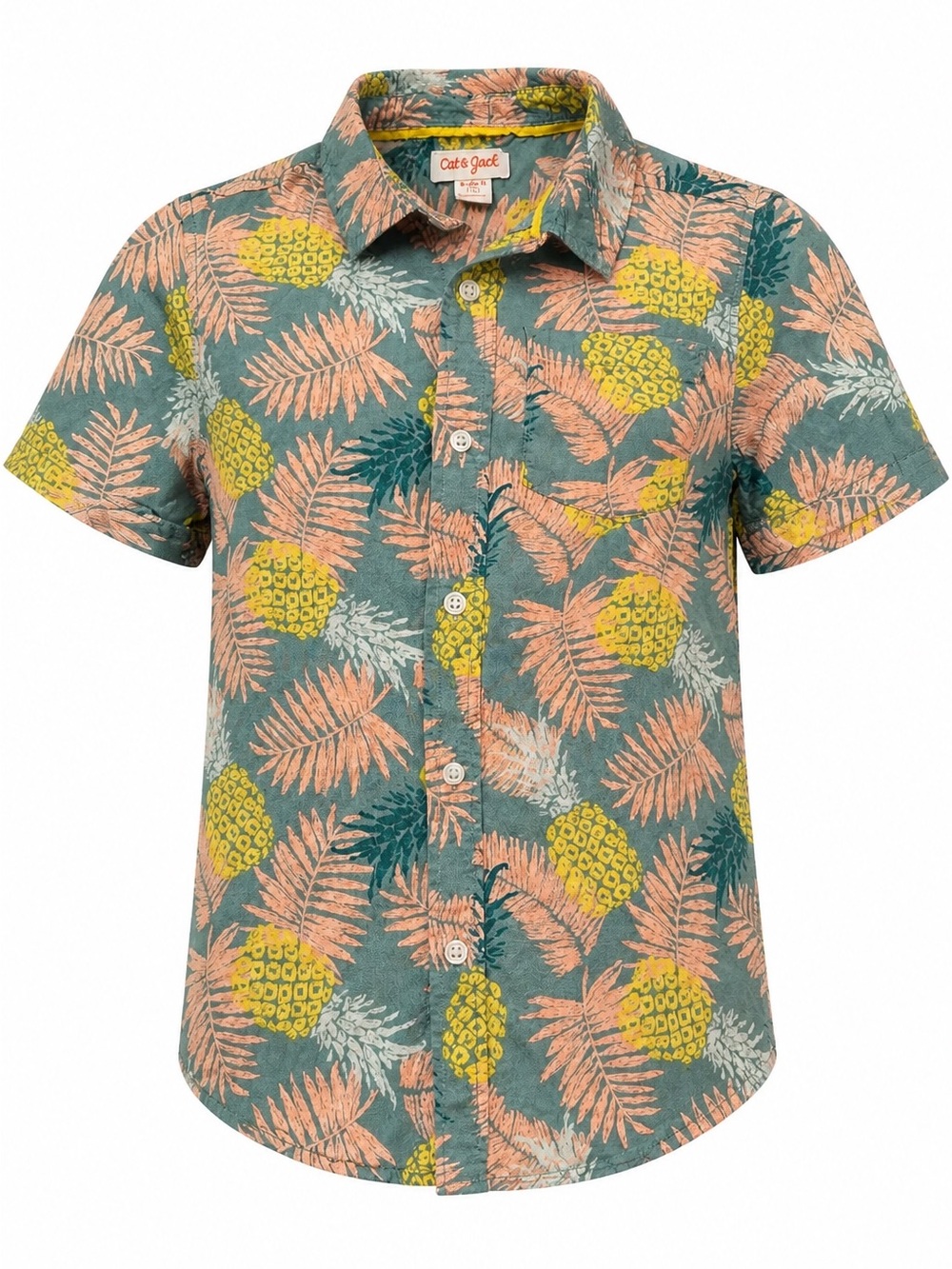 Cat & Jack Teal Shirt with Yellow Pineapple Print